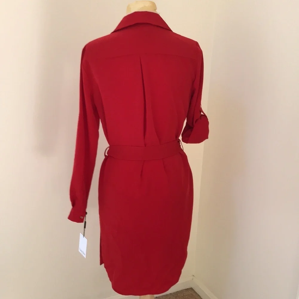New! Calvin Klein SZ 4, red shirt lace up dress . - Picture 4 of 9